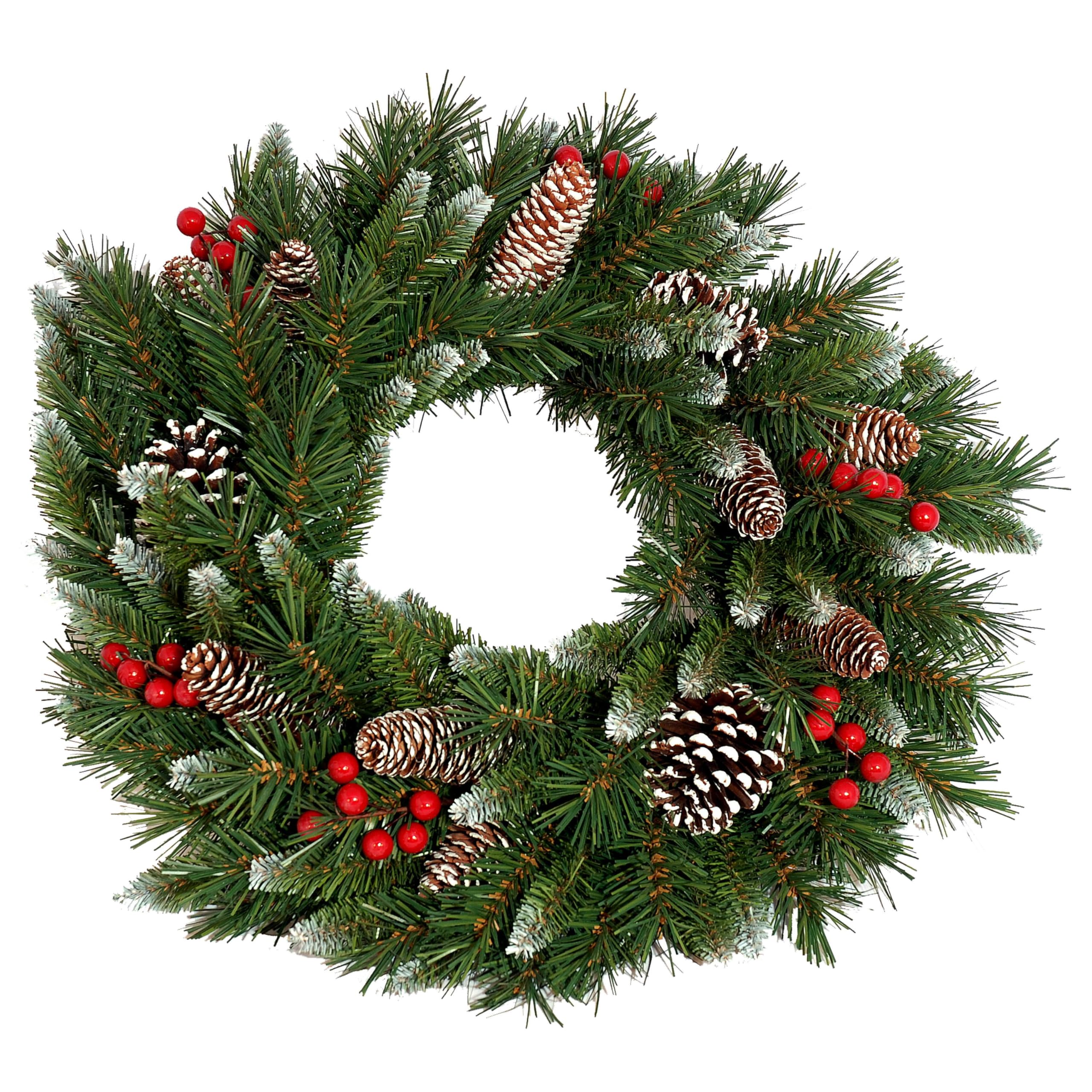 artplants.de Künstlicher Tannenkranz Marlies, Zapfen und Beeren, beschneit, Ø 55cm, schwer entflammbar, wetterfest - Kunst Weihnachtskranz