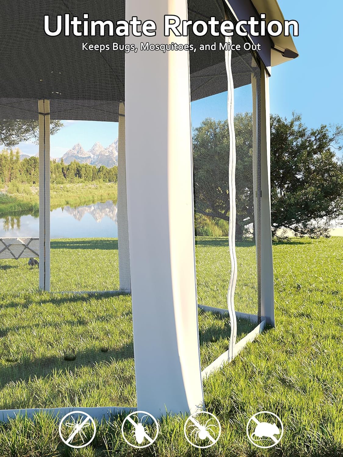13' x 13' Pop Up Gazebo, Hexagonal Instant Outdoor Gazebo Tent with Mosquito Netting, 3 Adjustable Hights Patio Tent Canopy for Backyard, Garden, Lawn, Blue+Beige