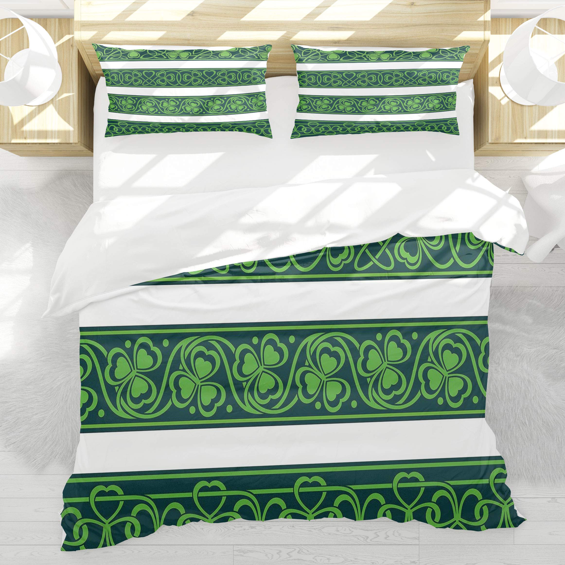 Housse de Couette 220x240cm Shamrock Irlandais Frontière Gaélique Nature Botanique