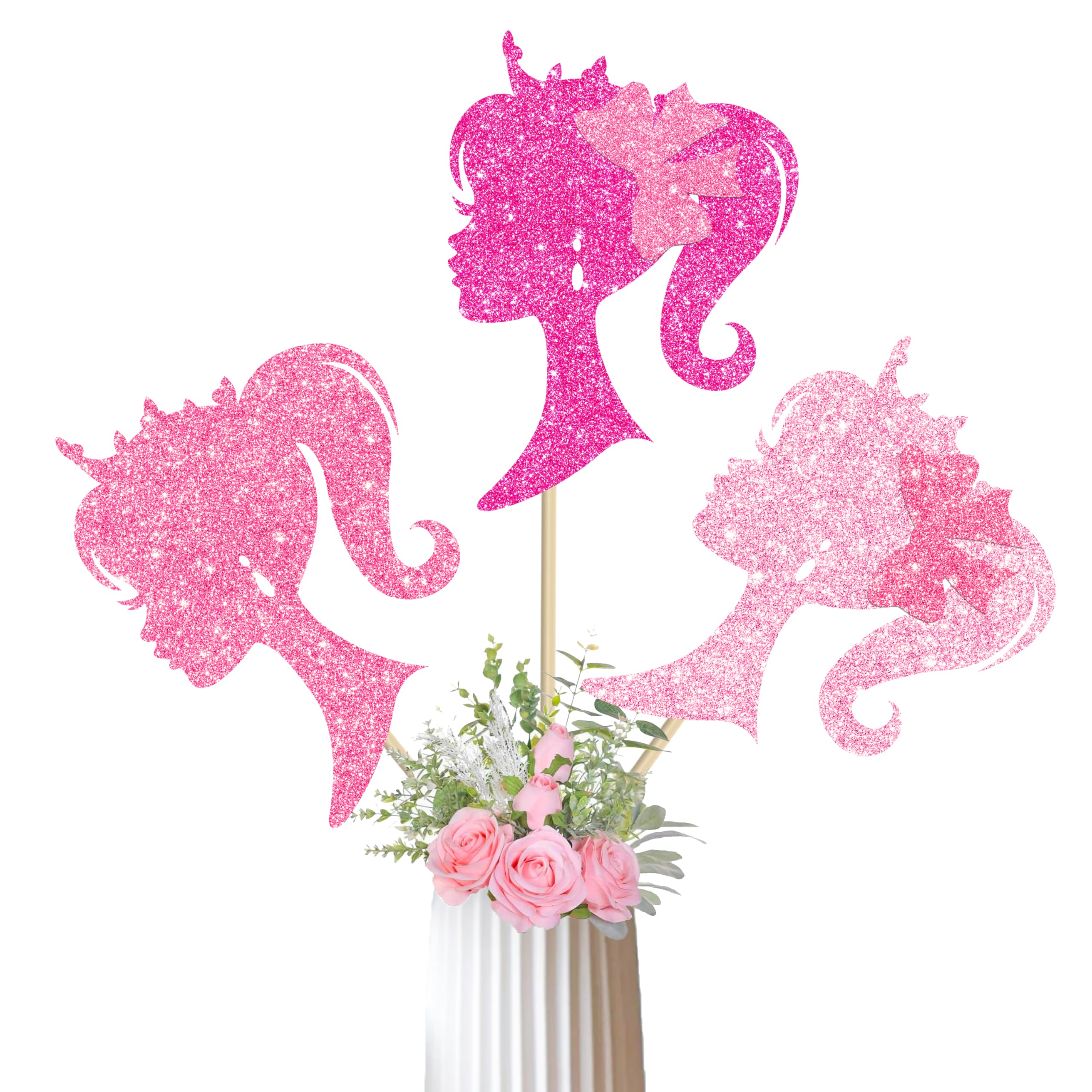 15pcs Hot Pink Girl Party Centerpiece Sticks Pink Birthday Party Decoration for Table Princess Birthday Centerpiece for Girls Women Birthday