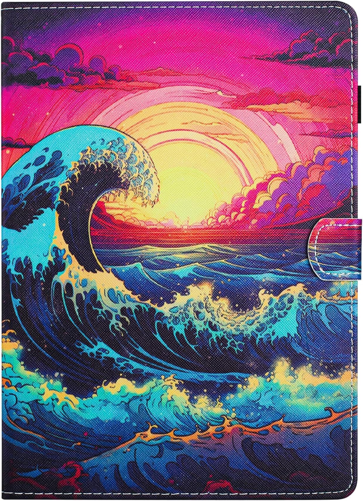 DayQiQiPu Case for Apple iPad Air 5/4 (10.9 Inch, 5th/4th Gen, 2022/2020) PU Leather Sunlit Sea Wave Pattern Flip Stand Card Slots Protective Cover with Auto Wake/Sleep,04