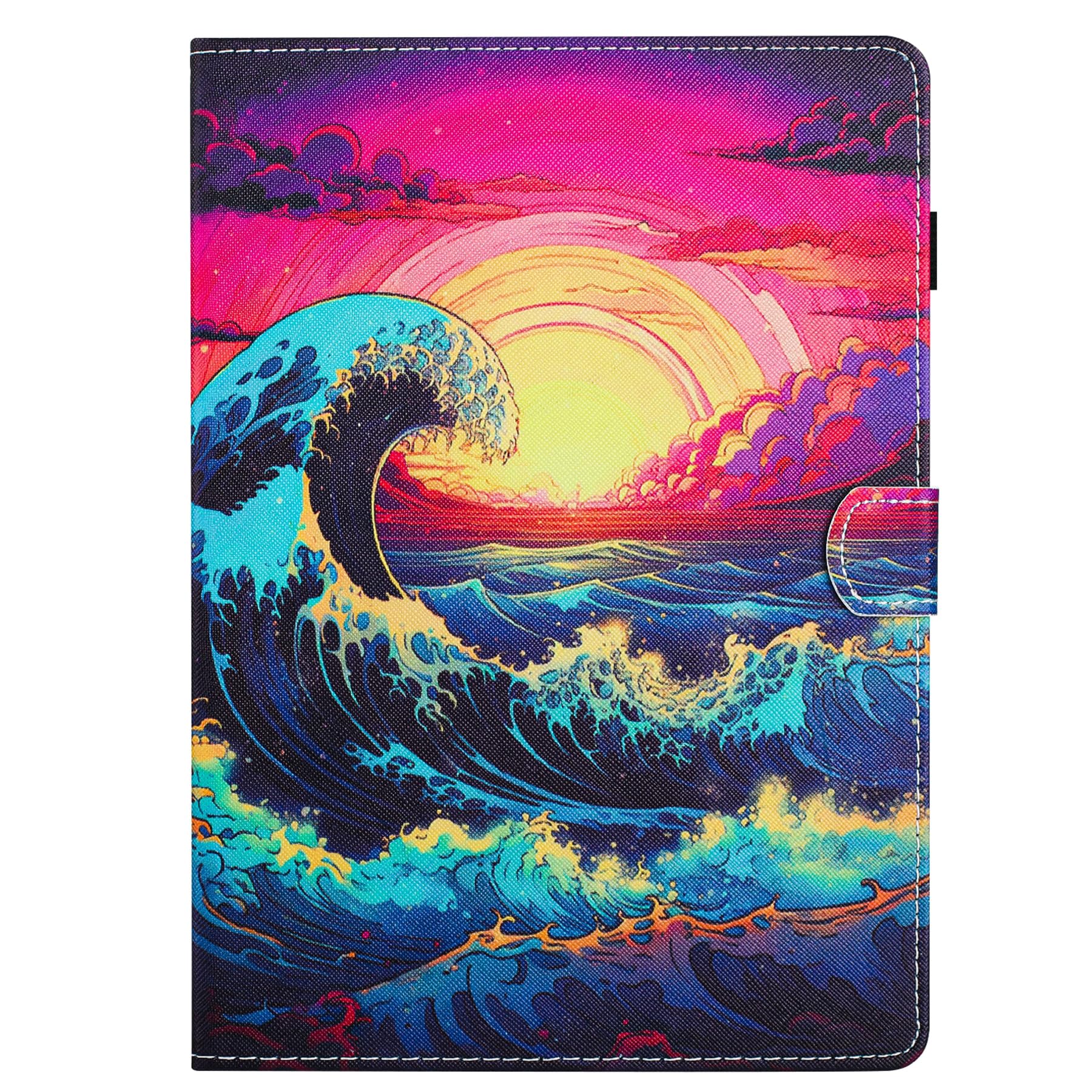 DayQiQiPu Case for Apple iPad Air 5/4 (10.9 Inch, 5th/4th Gen, 2022/2020) PU Leather Sunlit Sea Wave Pattern Flip Stand Card Slots Protective Cover with Auto Wake/Sleep,04