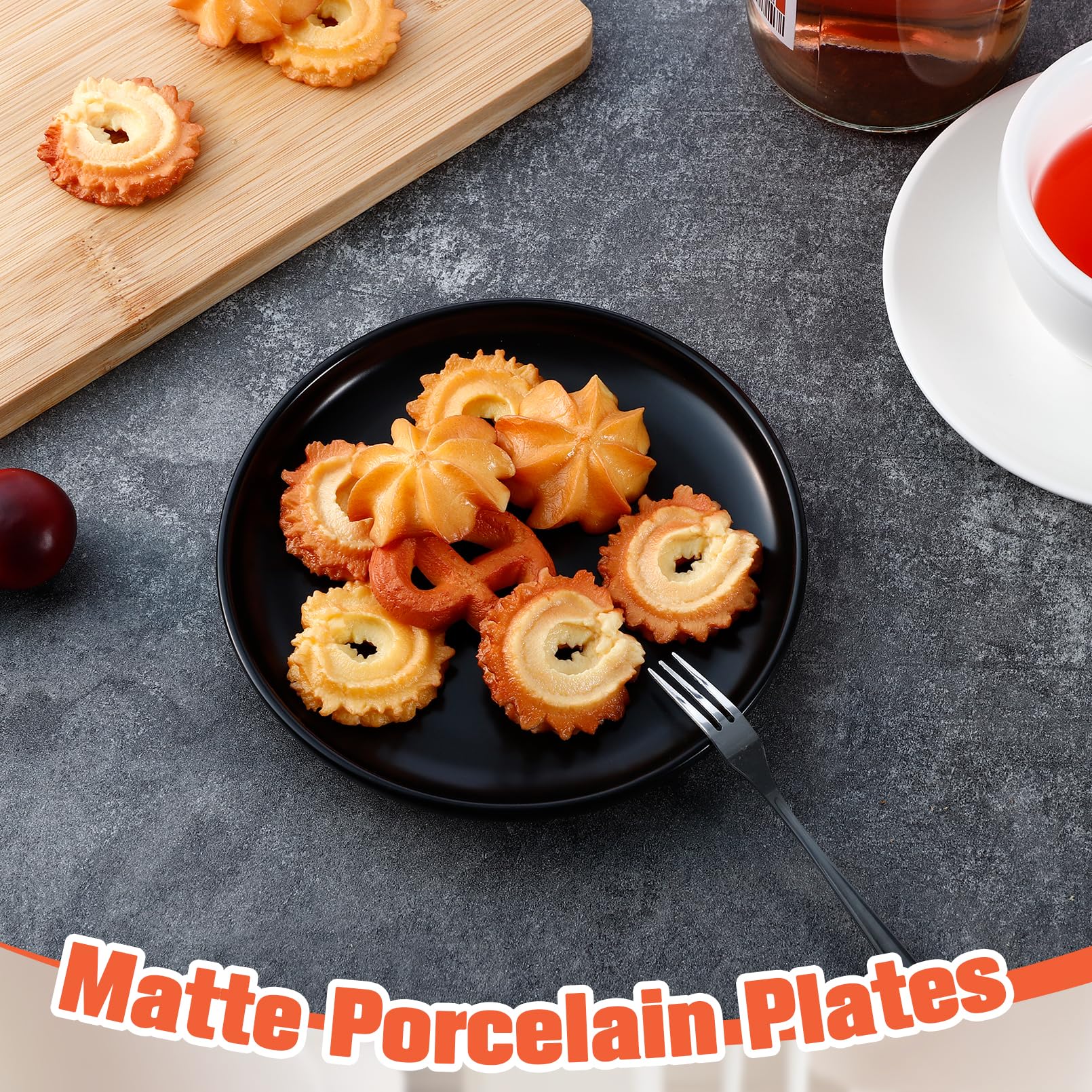 Lot de 6 assiettes à dessert en céramique noire mate de 15 cm | Petites assiettes à gâteau, assiettes à petit-déjeuner robustes pour petit-déjeuner, dessert, pain, cuisine, ménage