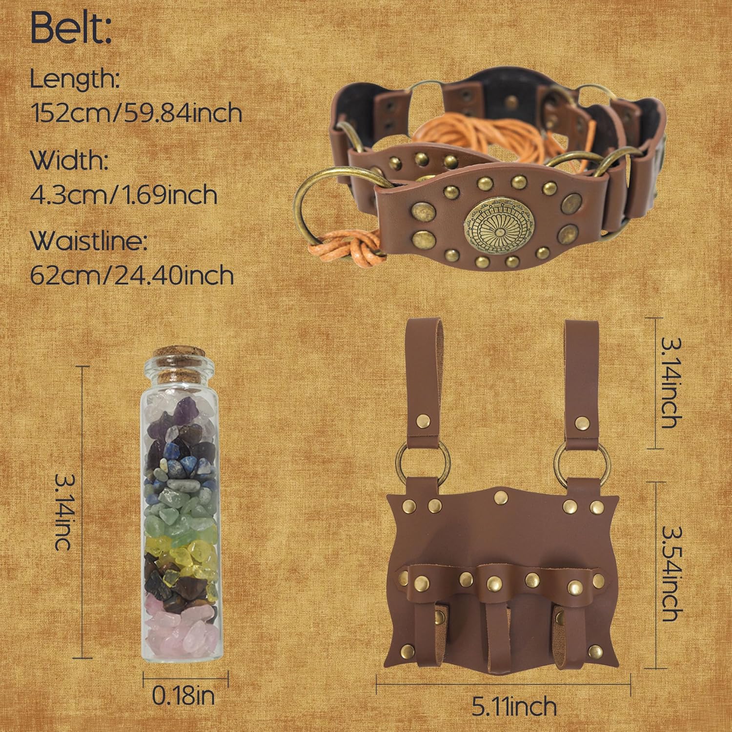 Women Medieval Faux Leather Alchemy Set - Witch Crystal Wand, Wizard Belt with Potion Vials, Cosplay Waist Pouch - Image 3