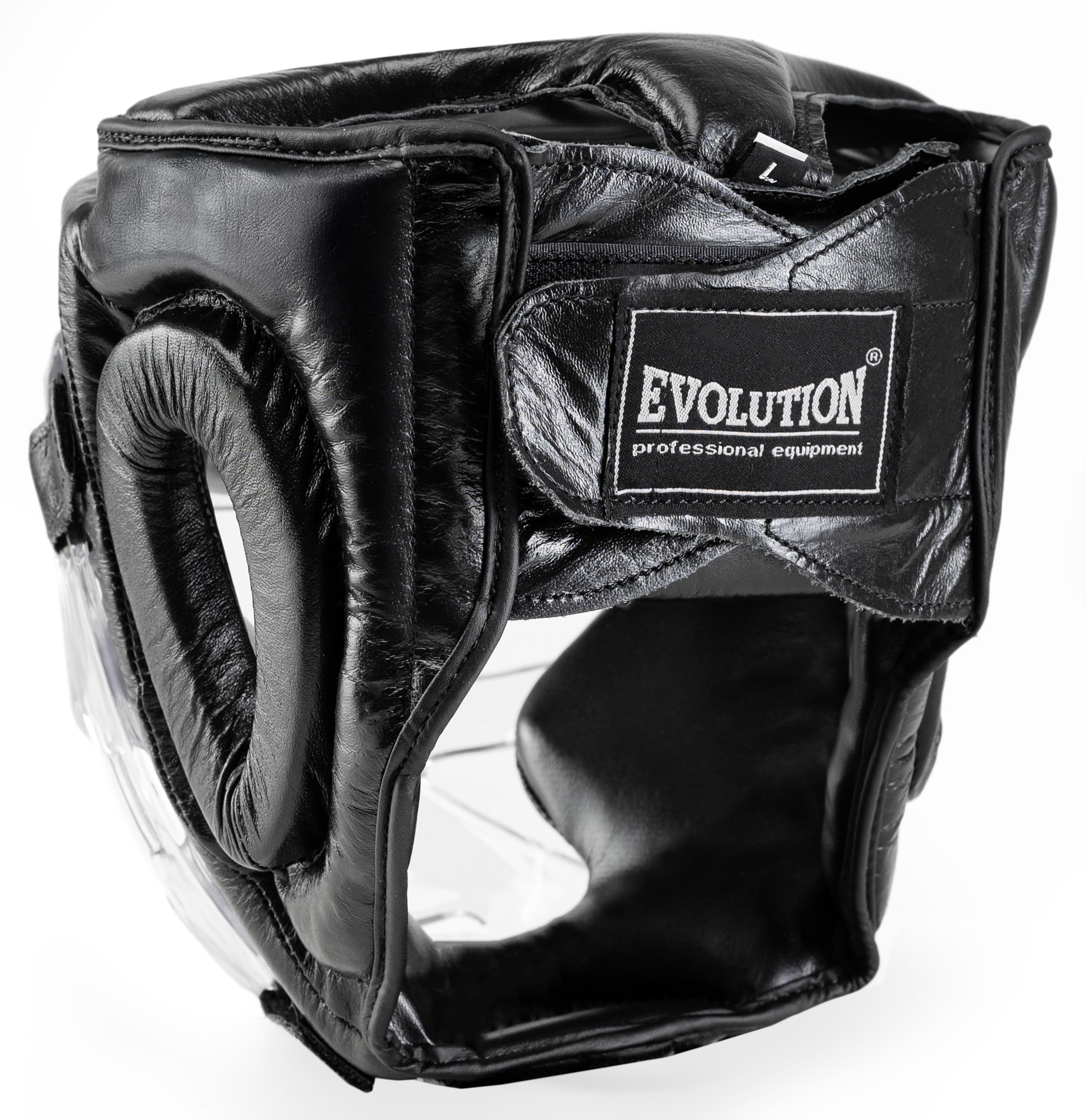 Evolution kask bokserski ze skóry naturalnej z przezroczystą kratką, ochrona głowy, boks do kickboxingu, sportów walki, treningu MMA, treningu bokserskiego, sparingów