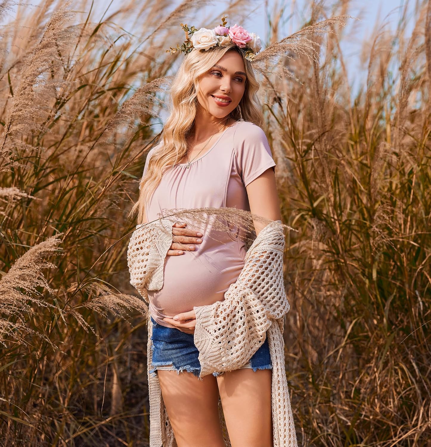 Ekouaer Women's Nursing Tops for Breastfeeding 3 Pack Maternity Shirts Double Layer Pregnancy Clothes Postpartum Tee Shirt - Image 2