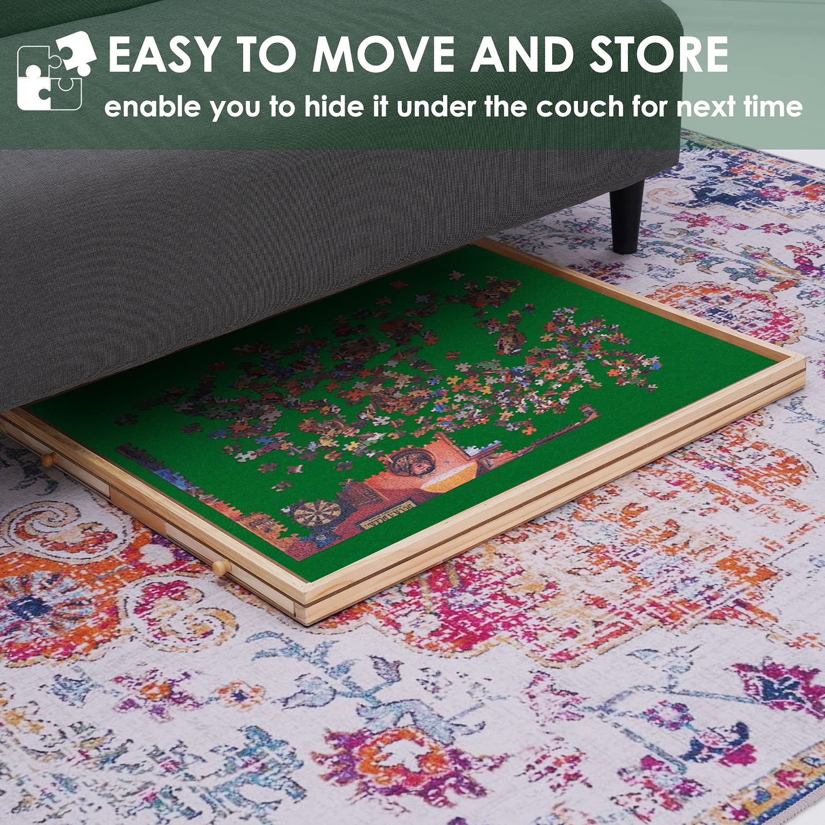 Premium - Tavola puzzle con feltro antiscivolo per 1500 puzzle in legno con cassetti