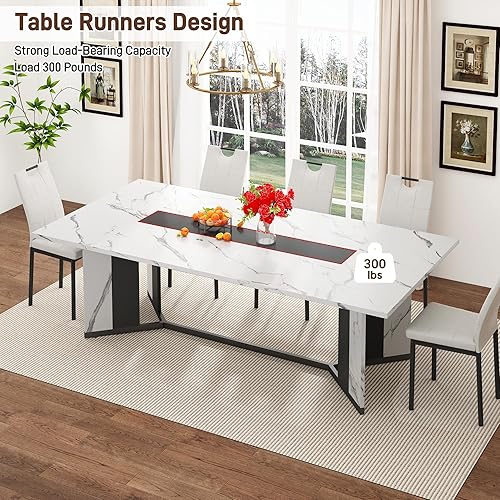 Miniatura 4 de Mesa de comedor de 78 pulgadas para 6, 7, 8 personas, mesa de cocina rectangular de madera con mesa impermeable, mesas de comedor con patas