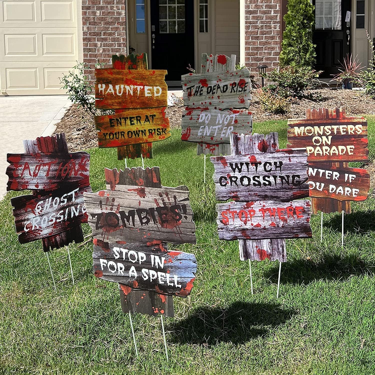 Halloween Decorations Beware Yard Signs with Stakes, 15"×