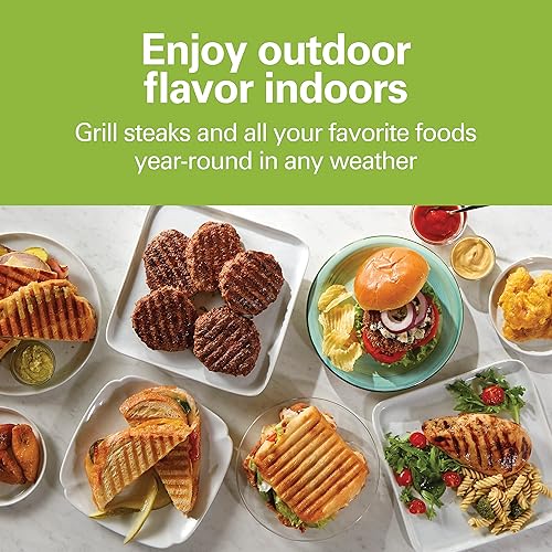 Miniatura 3 de Hamilton Beach Steak Lover's - Parrilla eléctrica para interiores, antiadherente 100 cuadrados, acero inoxidable (25331), Black & Power Elite Wave