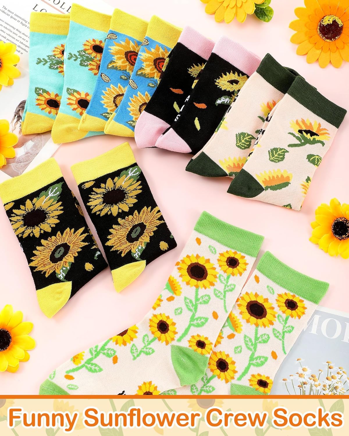 Liitrsh 6 Pairs Sunflower Socks for Women Mothers Day Gifts for Mom Sunflower Lovers Birthday Gifts Novelty Plant Crew Socks for Women - Image 7
