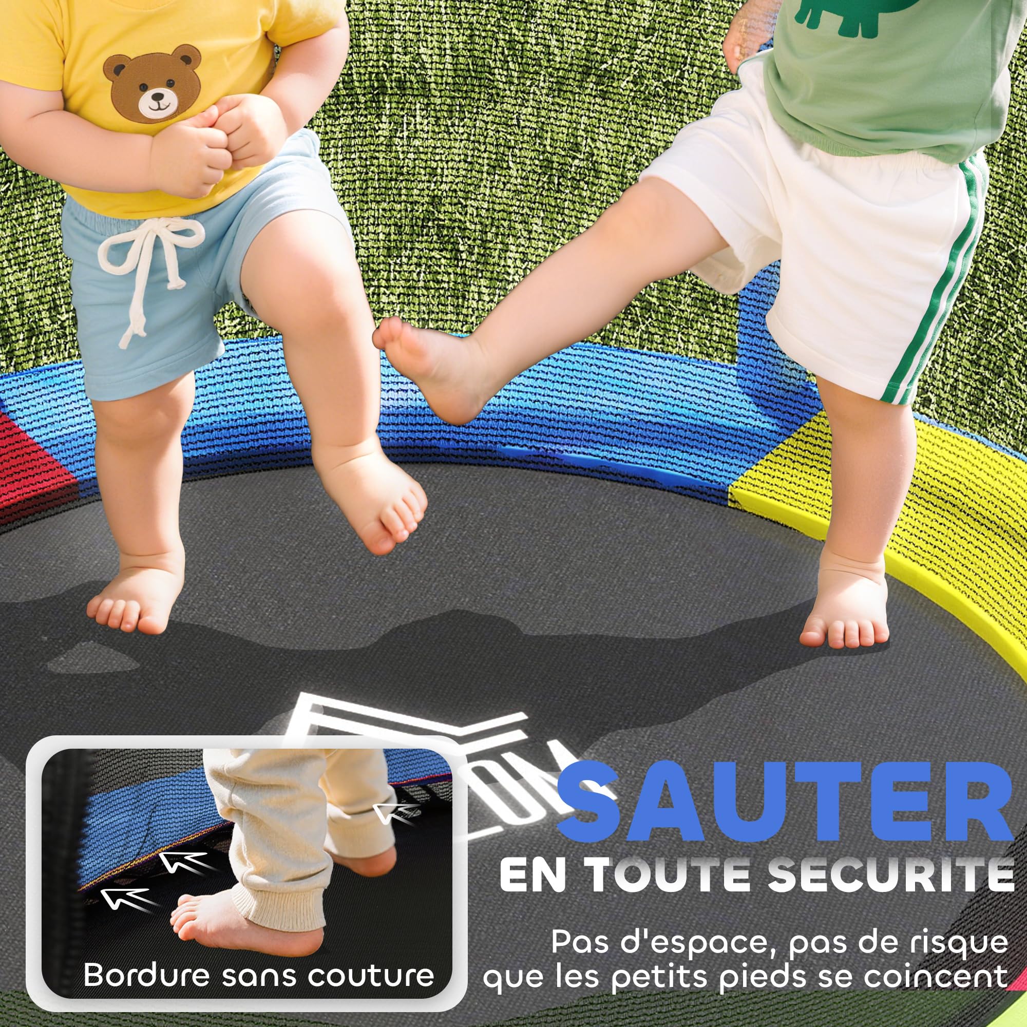HOMCOM Trampoline pour Enfant Ø 1,40 m Filet de sécurité Porte zippée 6 poteaux rembourrés Inclus Charge Max. 45 kg