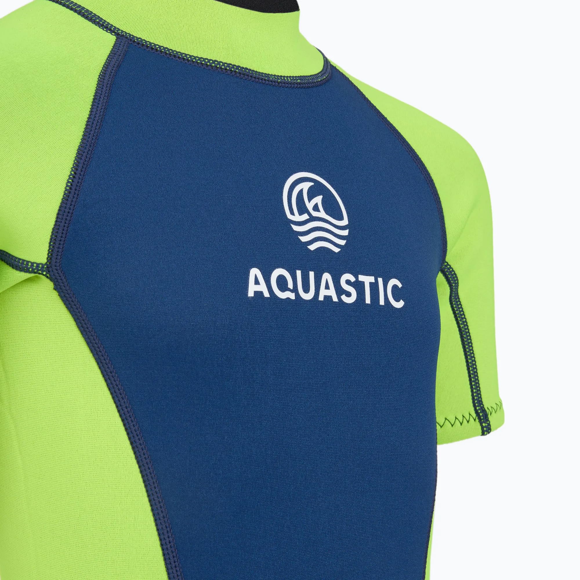 AQUASTIC Wavey JRG Traje de Neopreno de 2 mm para niños, de Manga Corta, con Cremallera Trasera, Aislamiento térmico, para natación, Sup y Snorkel, para niños y niñas, Azul Marino