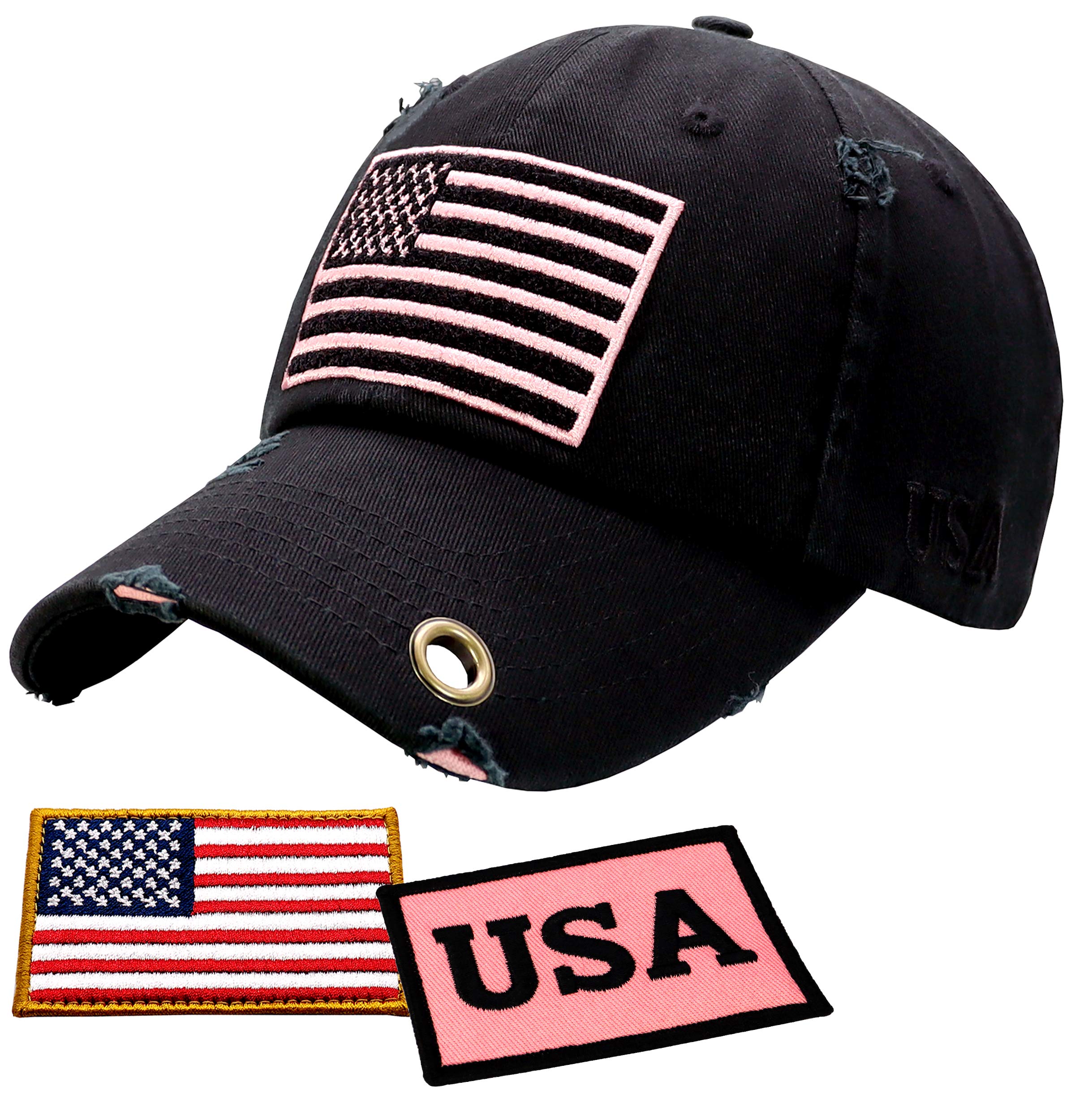 Antourage American Flag Unisex Baseball Hat for Men and Women | USA Flag Mesh Snapback Cap with 2 Patriotic Patches
