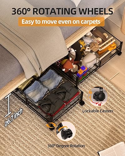 Miniatura 2 de Almacenamiento debajo de la cama con ruedas, contenedores de almacenamiento plegables de metal debajo de la cama, almacenamiento bajo la cama de 60
