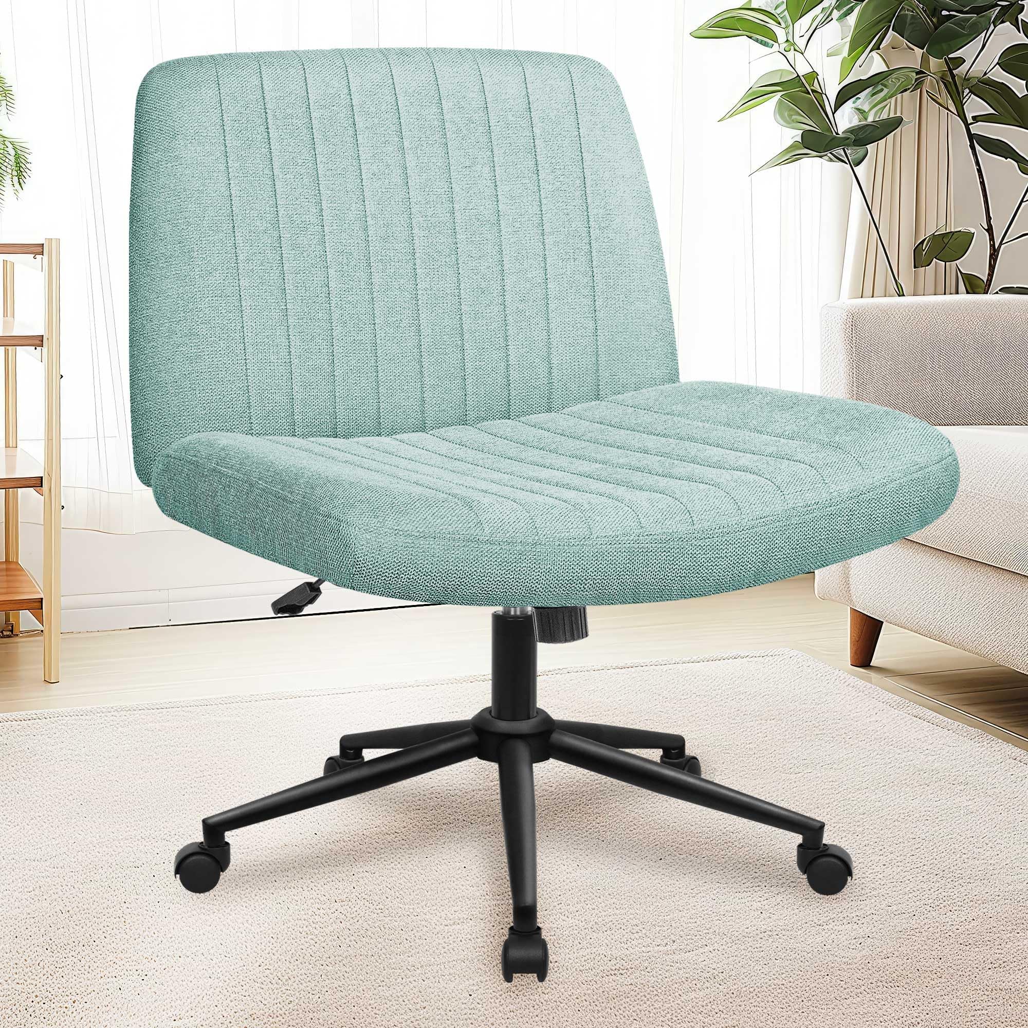 NEO CHAIRCriss Cross Chair with Wheels & Pads Home Office Cross Legged Chairs Ergonomic Computer Desk Task Wide Seat for Bedroom Vanity Comfy Swivel (Mint)