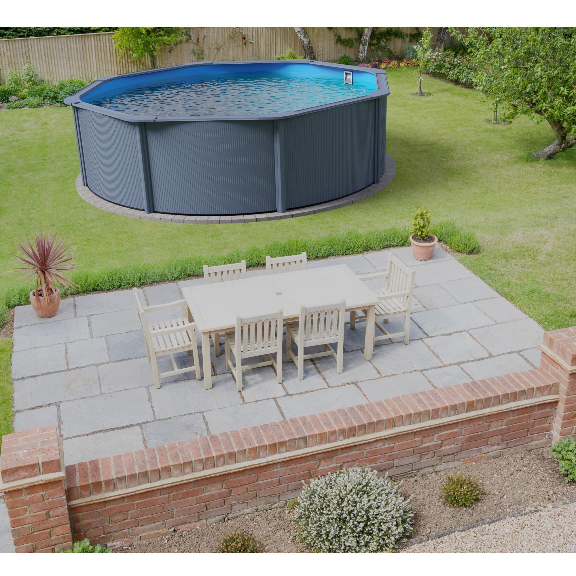 Planet Pool Stahlwandpool rund Classic 360x120 cm, Stahl 0,4 mm anthrazit, Folie 0,3 mm blau, Overlap