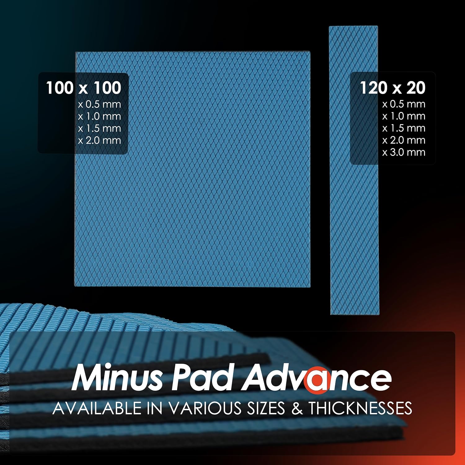Thermal Grizzly Minus Pad Advance - 120x20x3.0mm 4-Pack Thermal Interface Pad, Electrically Non-Conductive, High Thermal Conductivity & Compressibility for SSDs, GPUs & Electronics