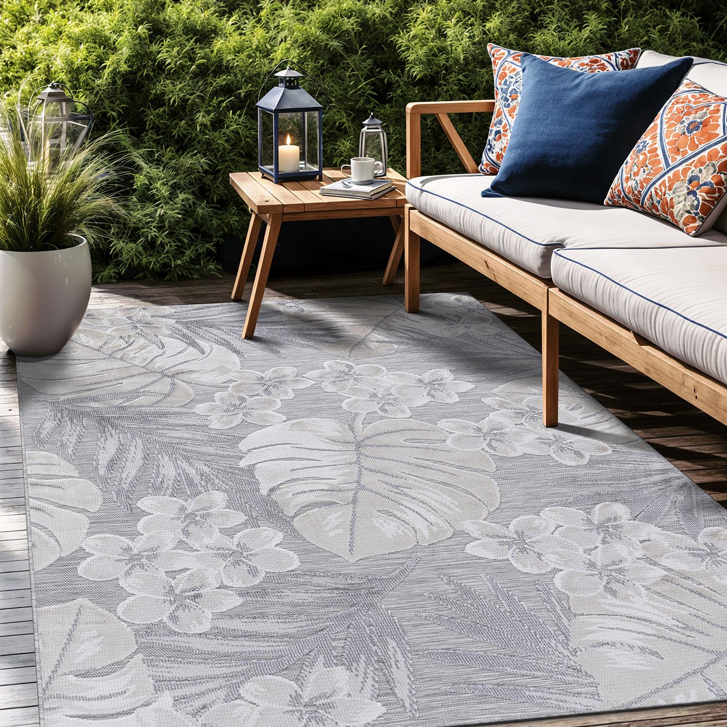 Luul Home Floral Indoor Outdoor Rugs 9x12 Large Area Rug for Living Room, Patio Decor, Kitchen, and Entryway Rug, Washable Stain Resistant Outside