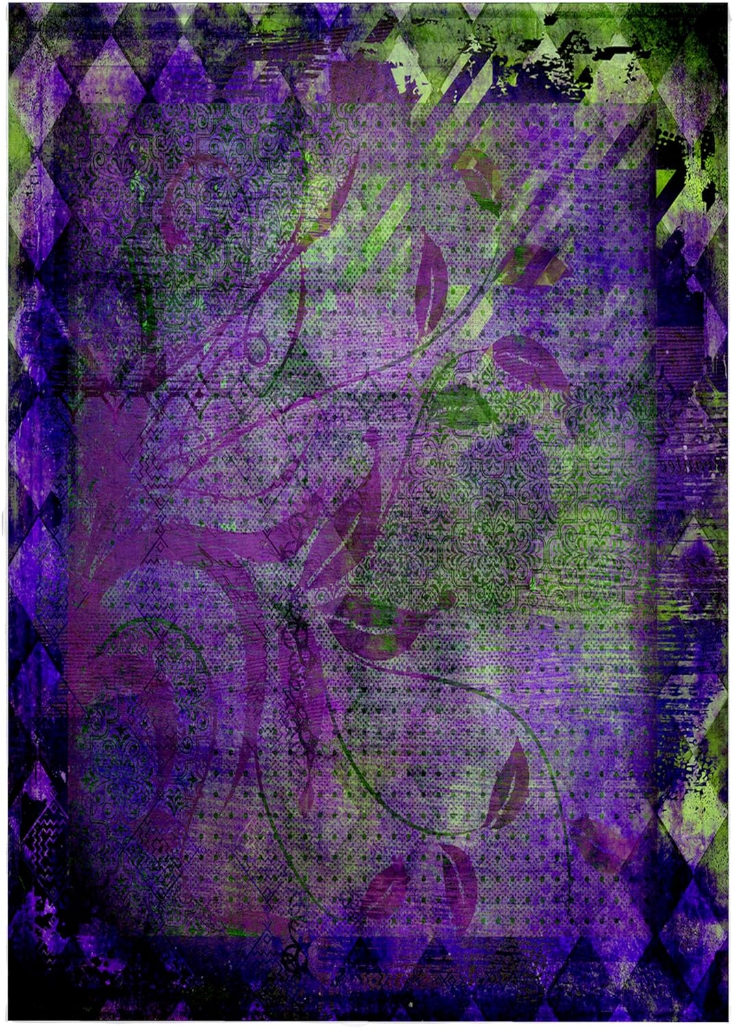 3dRose Plum Purple and Lime Green Diamond Abstract Design with Leaves 22x30 Bath Hand Pool Towel
