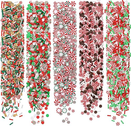 BBTO 8.82 oz de chispas de caramelo de chocolate falsos de Navidad, pequeños adornos de arcilla polimérica de Navidad, rodajas de polímero de