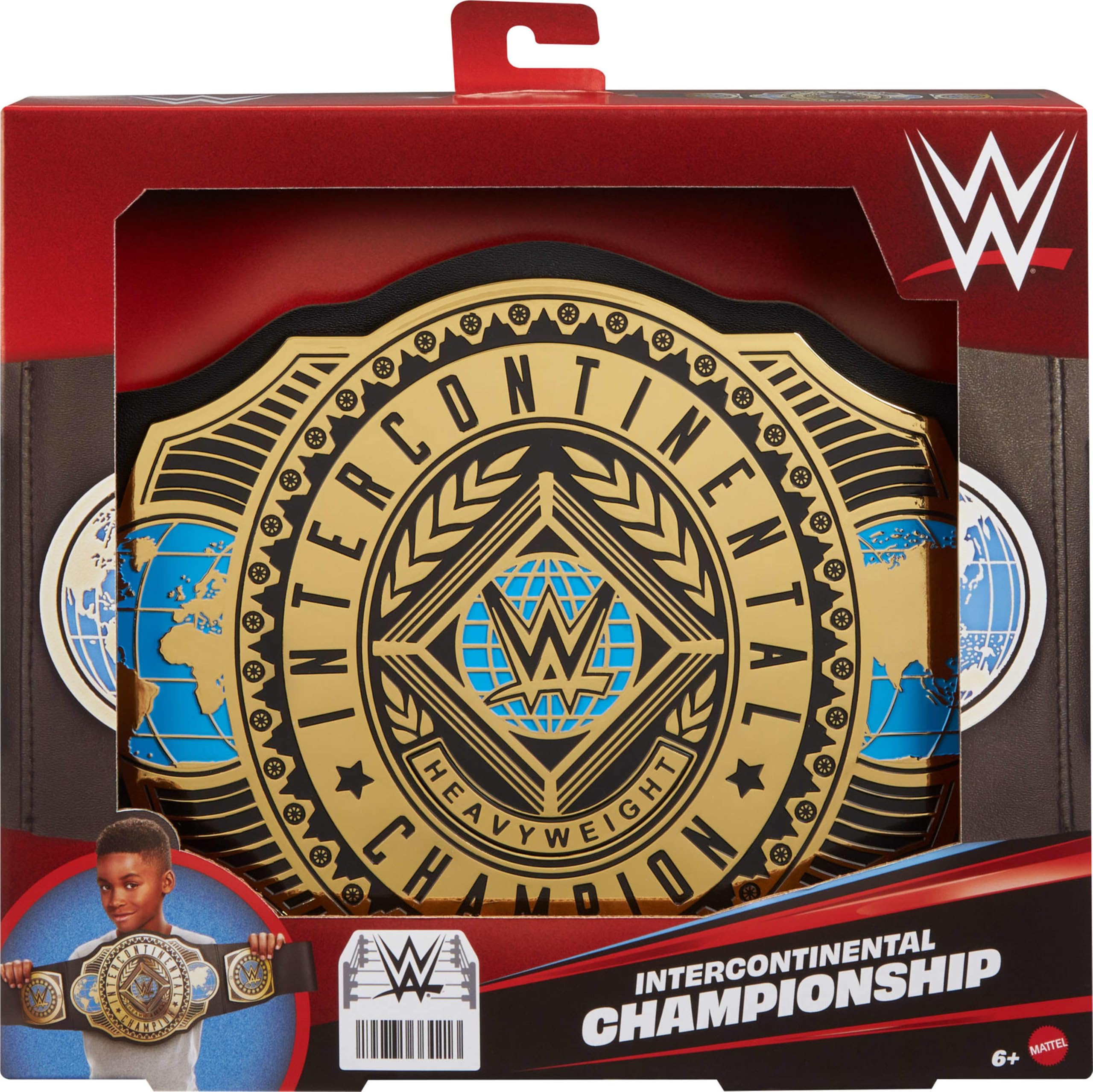 Mattel WWE Championship Title, campione intercontinentale, accessorio per bambini per giochi di ruolo e costumi, lunghezza 3+ piedi con regolazione una tantum