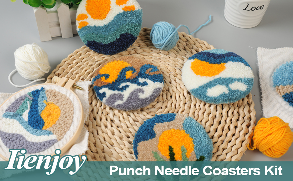 Amazon.com: iienjoy Punch Needle Coasters Kit for Beginners, 6 Pcs