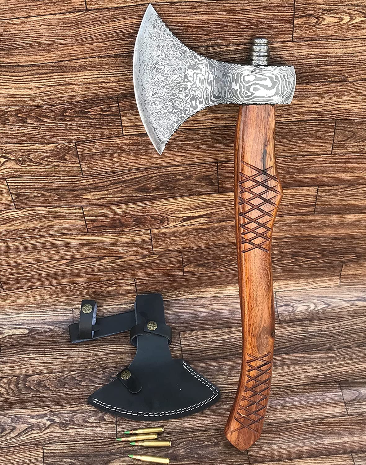 AX-7001 Custom Handmade Gift Damascus Steel Viking Axe with Rose Wood Handle