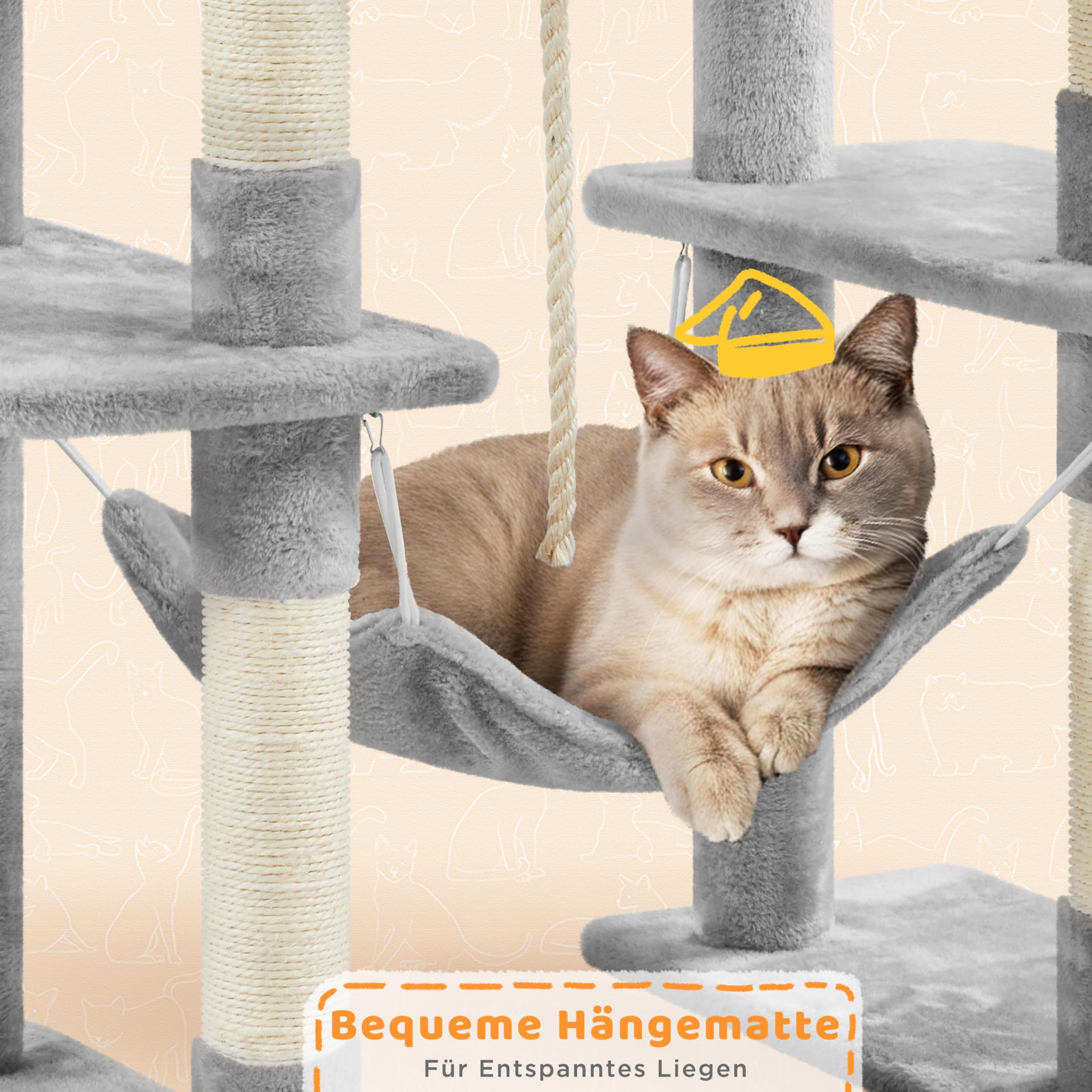 Yaheetech 209 cm Kratzbaum groß XXL Katzenbaum mit 8 Kratzsäulen hellgrau | FSC-zertifizierte Spanplatten | Mehrstöckig für Mehrkatzenhaushalte | mit Kippsicherung | mit Spielseil & 2 Kratzbrettern
