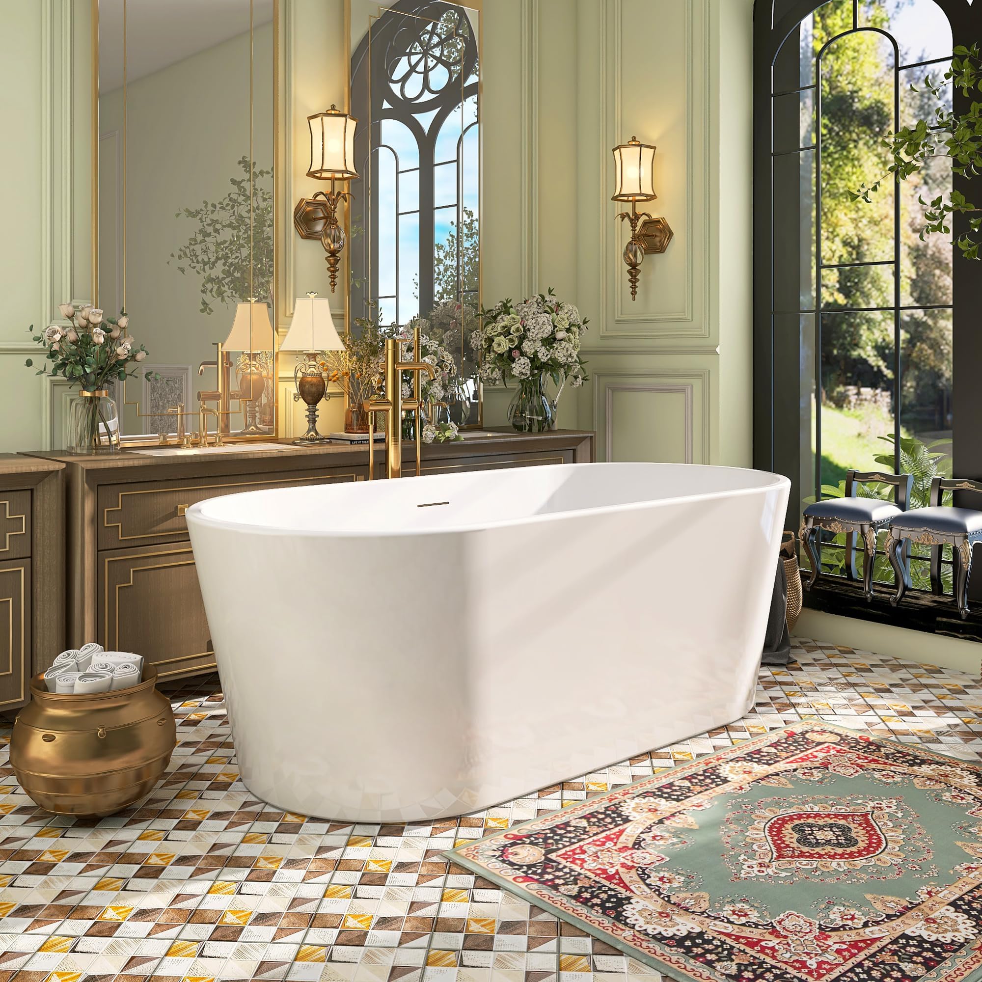 59" Acrylic Free Standing Tub, Stand Alone Tub, Freestanding Bathtub, Soaking Bathtub, cUPC Certified, SW(Glossy White)