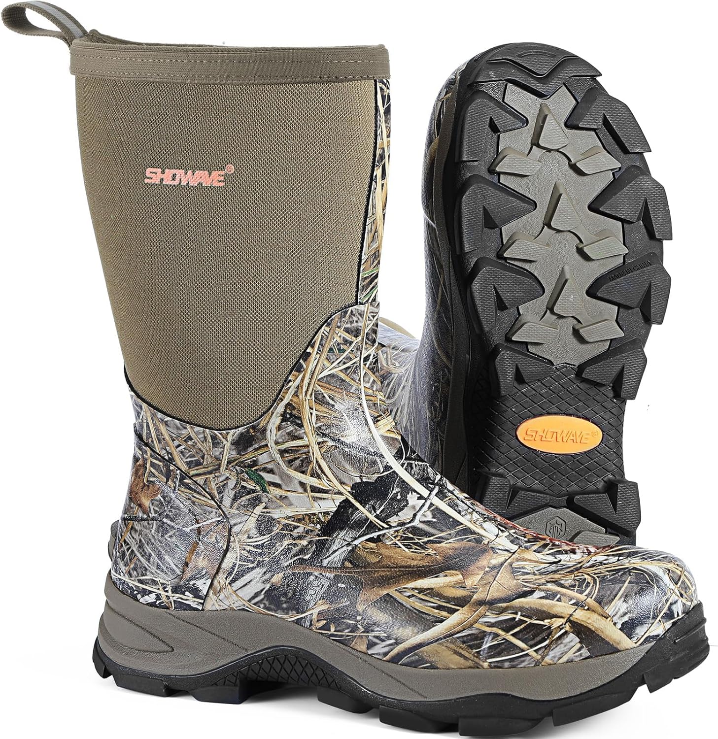 Showave Men's Rubber Boots Durable Waterproof Insulated Rain Boot Neoprene Heavy-duty Mud Outdoor Garden Working Hunting Boots