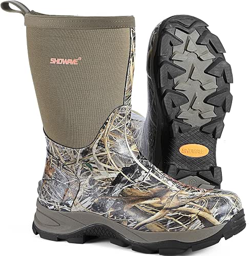 Showave Men's Mid Calf Rubber Work Boots Waterproof Insulated Rain
