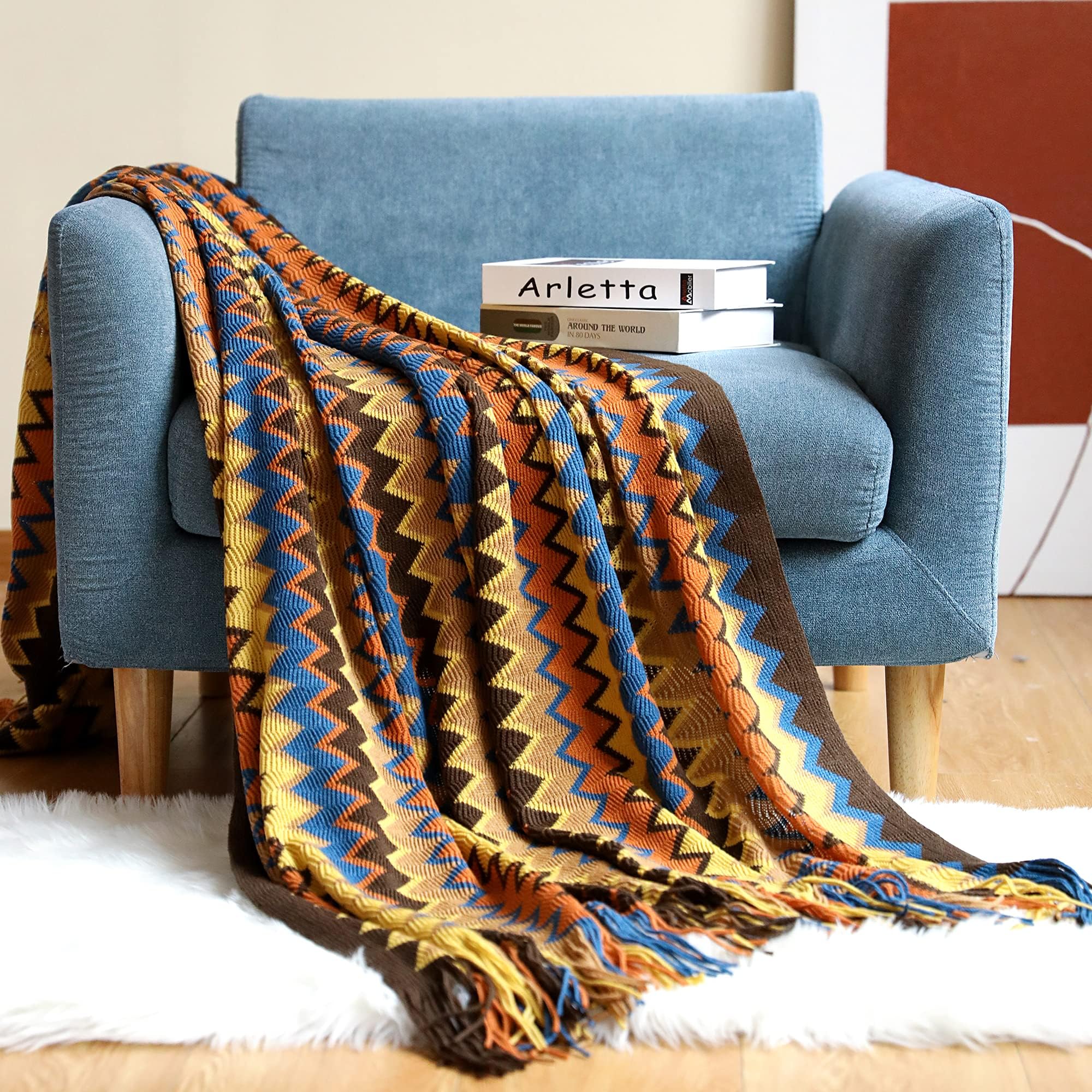 Amazon.com: Throw Blanket for Couch, Handmade Granny Square Crochet ...