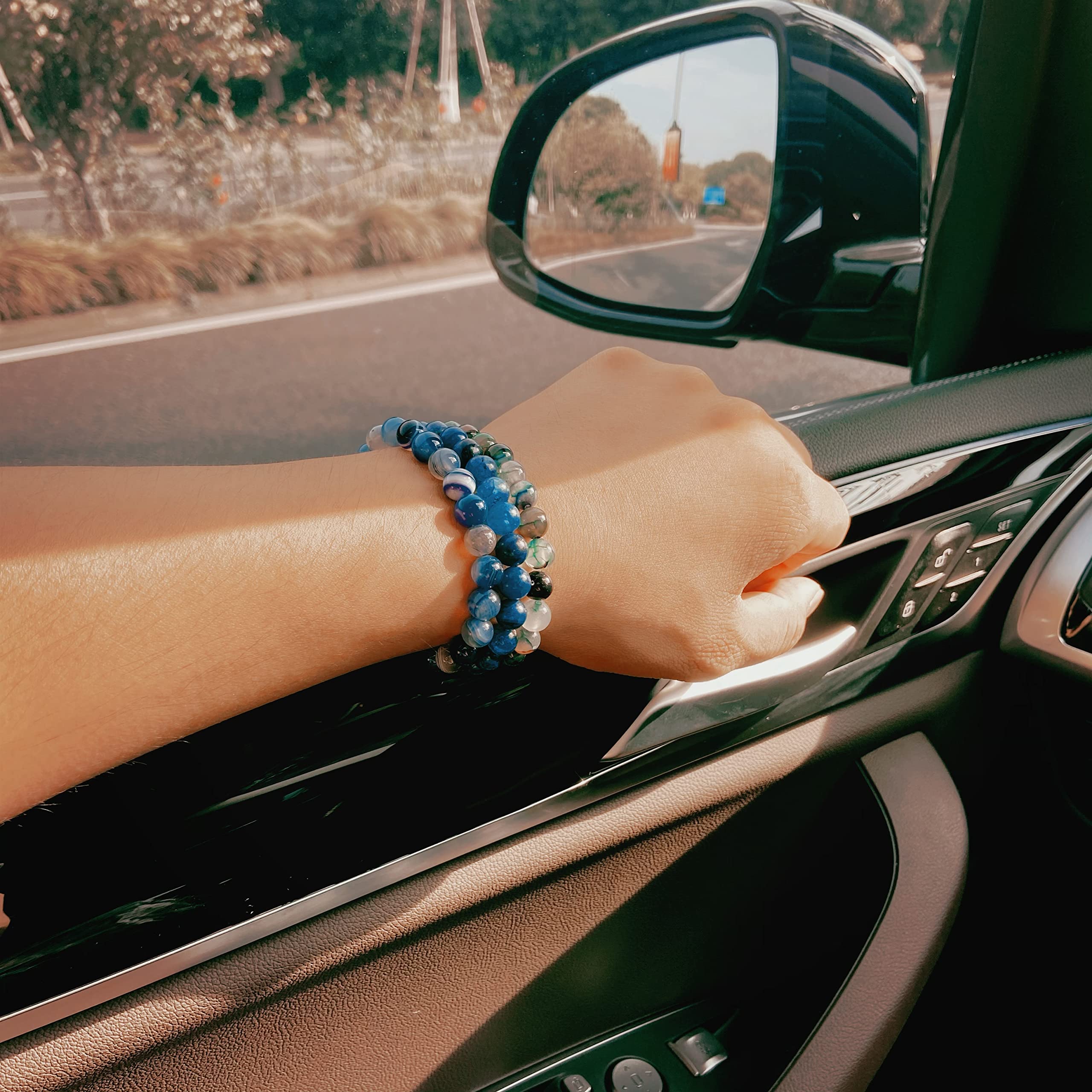 VELESAY 6 Pezzi Pietre Naturali Bracciali Lavica Elastico Perline per Braccialetti Occhio di Tigre Set Bracciali Pietra Lavica Bracciale Uomo Donna Regalo di Anniversario per Uomo Pietre Naturali