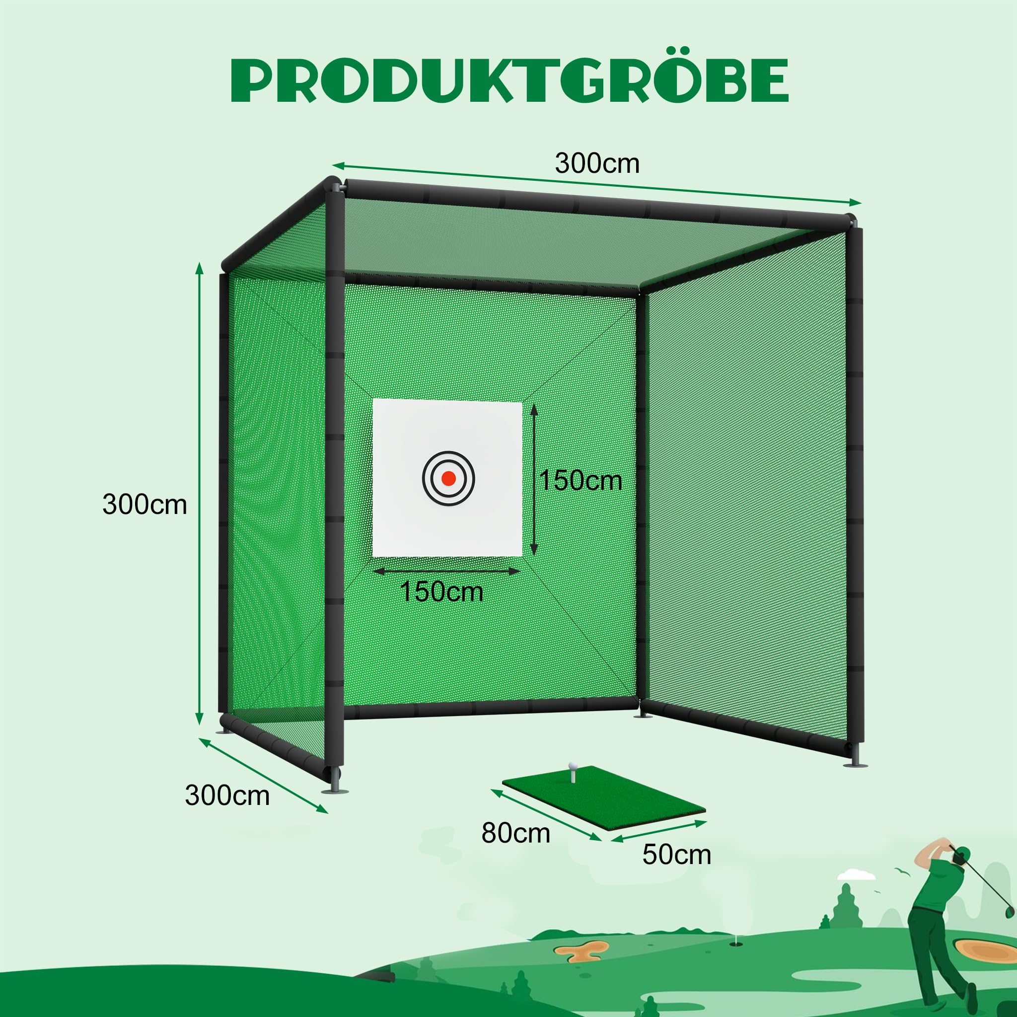 Thanaddo Golfkäfignetz 3m Freistehend Übungskäfignetz, Golfnetz Übunskäfig mit Ziel-Tuch und Übungsmattte