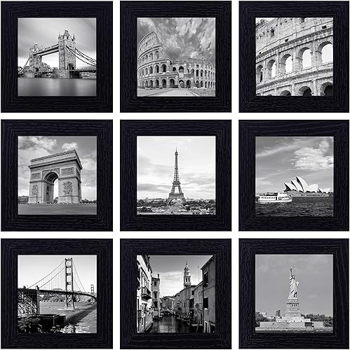 eletecpro Juego de 9 marcos de fotos de 4 x 4 pulgadas, juego de 9 marcos de pared clásicos para galería, para fotos de 4 x 4 sin paspartú, marcos