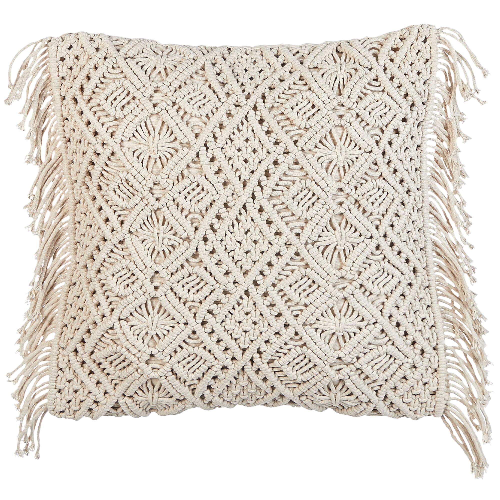 Beliani Dekokissen 2er Set Baumwolle beige 45 x 45 cm Makramee Design mit Fransen Pattan