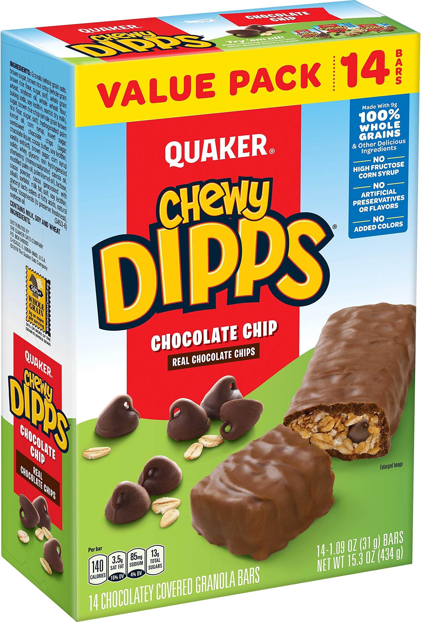 Quaker Chewy Dipps Granola Bars Chocolate Chip, 1.09 oz, 14 Ct