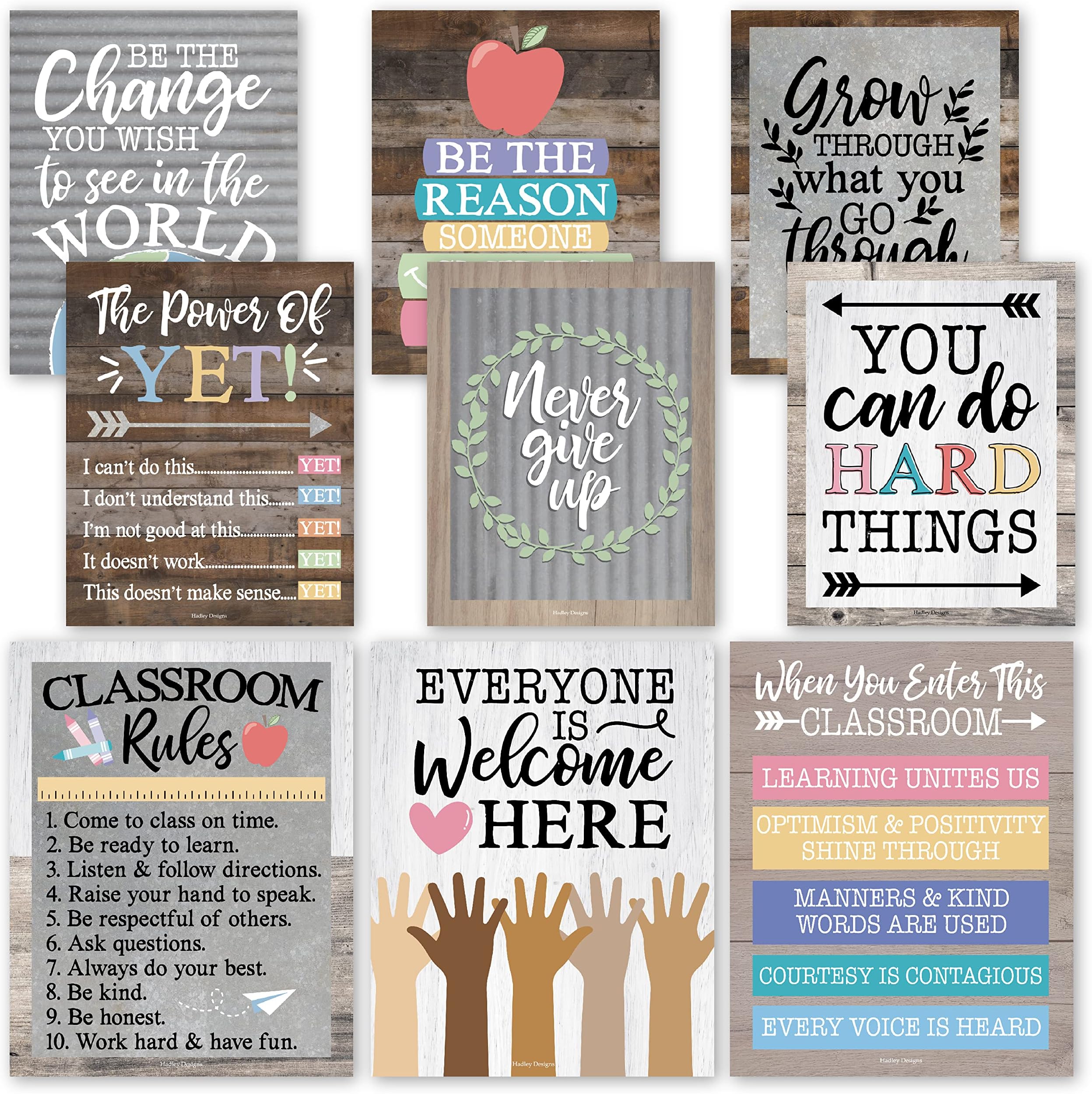 Hadley Designs Motivational Poster For Classroom Decor 9 Growth Mindset ...