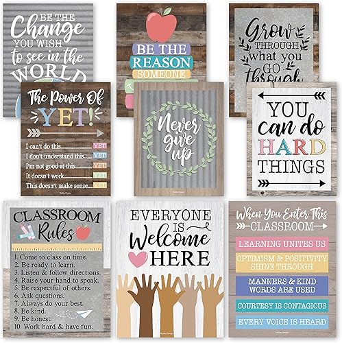 Miniatura 10 de Hadley Designs Pósteres motivacionales para decoración de aula, 9 pósteres de aula de mentalidad de crecimiento, póster positivo para escuela
