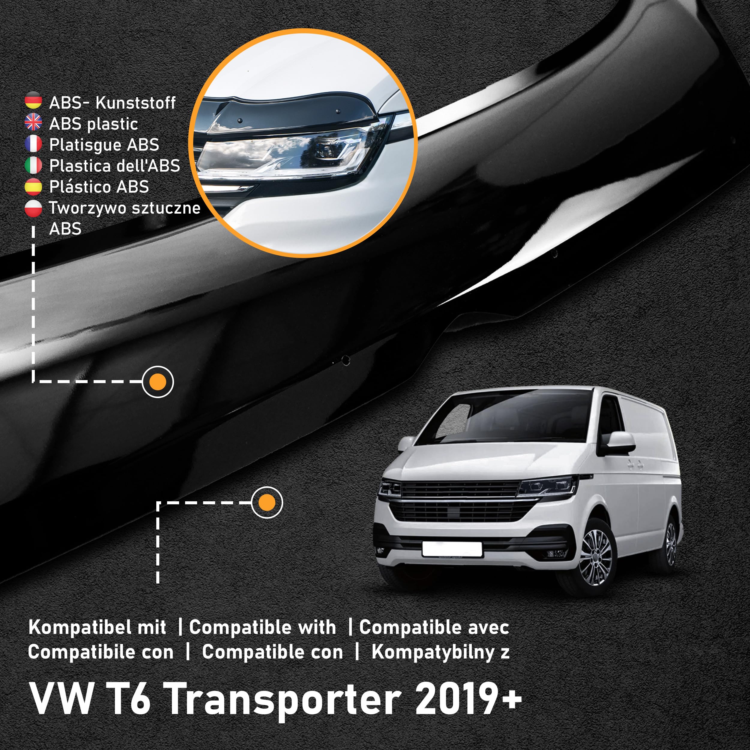 CHROMEMASTER | Akcesoria Samochodowe; Ochrona Przed Kamieniami; Osłona Maski Auta | Kompatybilna z VW T6.1 Transporter od 2019 roku | Czarne Tworzywo ABS | Deflektor Chroni Maskę Przed Uszkodzeniem
