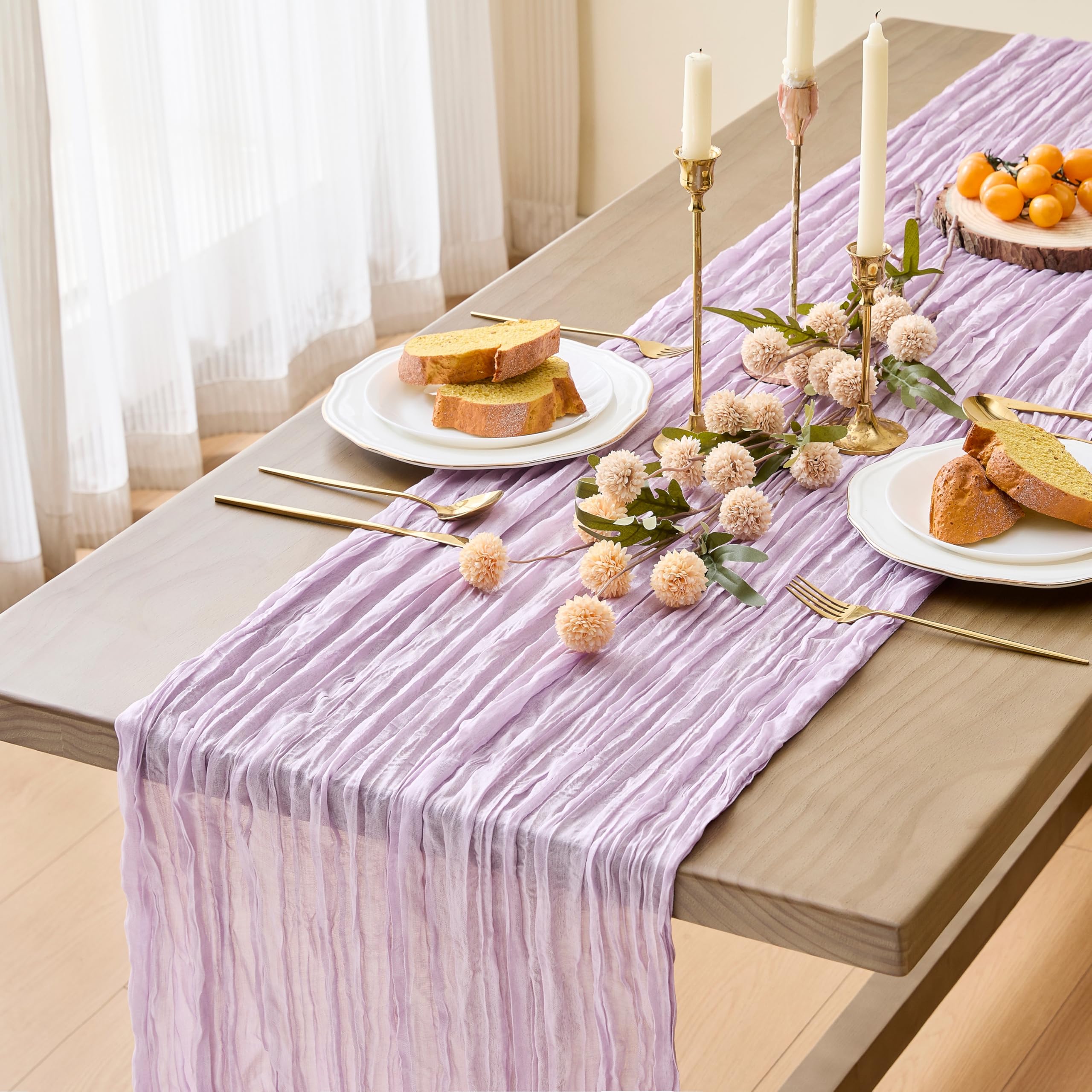 MAIBAOTA Lilac Purple Cheesecloth Table Runner 90 x 300 cm Boho Rustic Gauze Cheese Cloth Table Runners for Wedding Arch Chair Backs Decorations Birthday Party Baby Bridal Shower Decor
