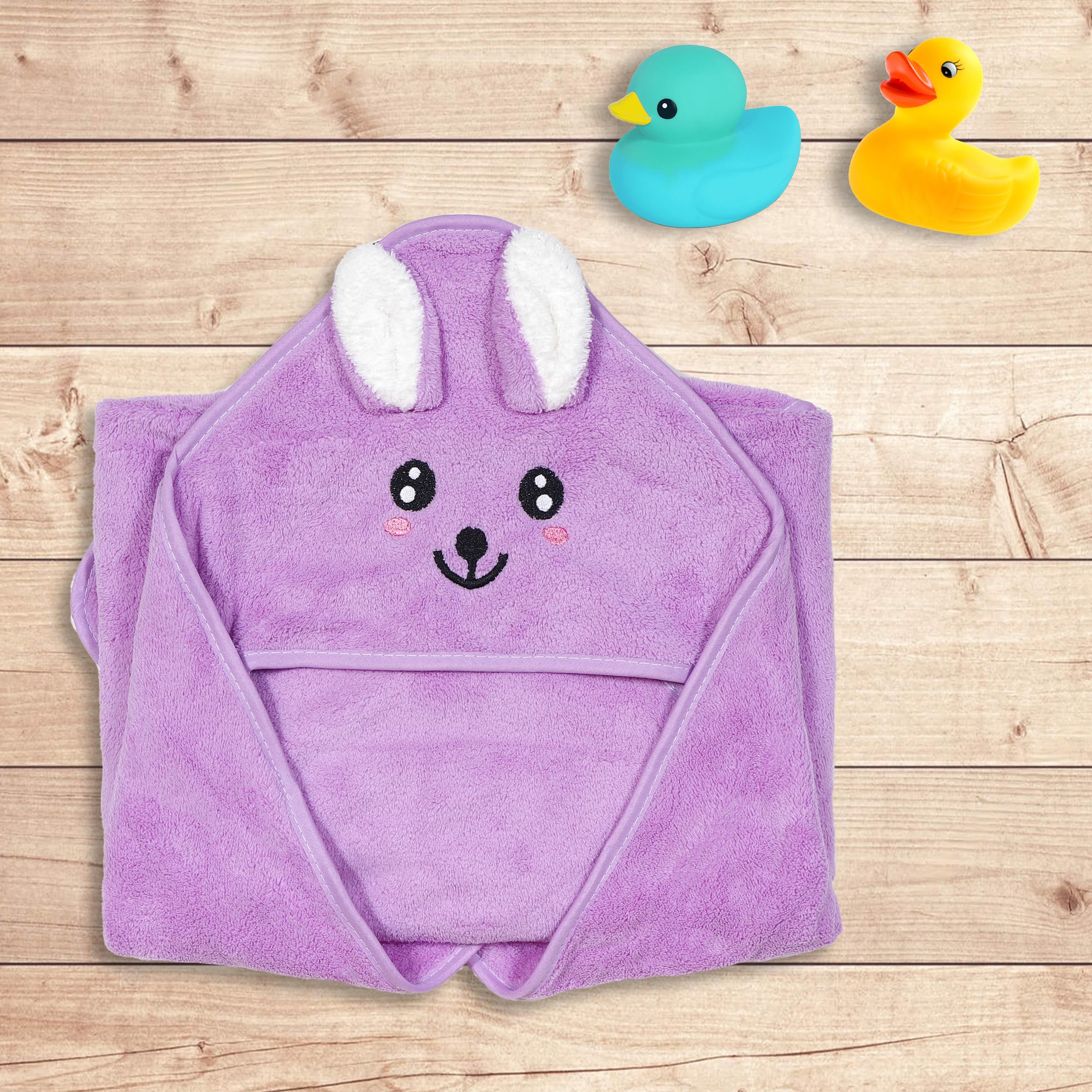 Little Boo Hooded Baby Towel - Premium Soft Baby Bath Towel Bathtub for Newborn, Infant - Ultra Absorbent, Natural Baby Stuff Towel for Boy and Girl (Elephant, Bear, Kitty & Puppy) (Purple)-image-47