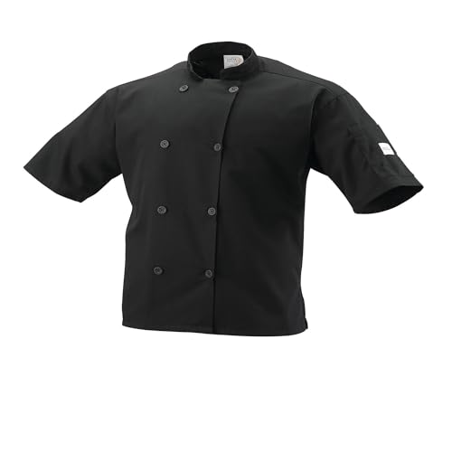 Image of Mercer Culinary Millennia Air Short Sleeve Men's Cook Jack with Full Mesh Back, Large, Black