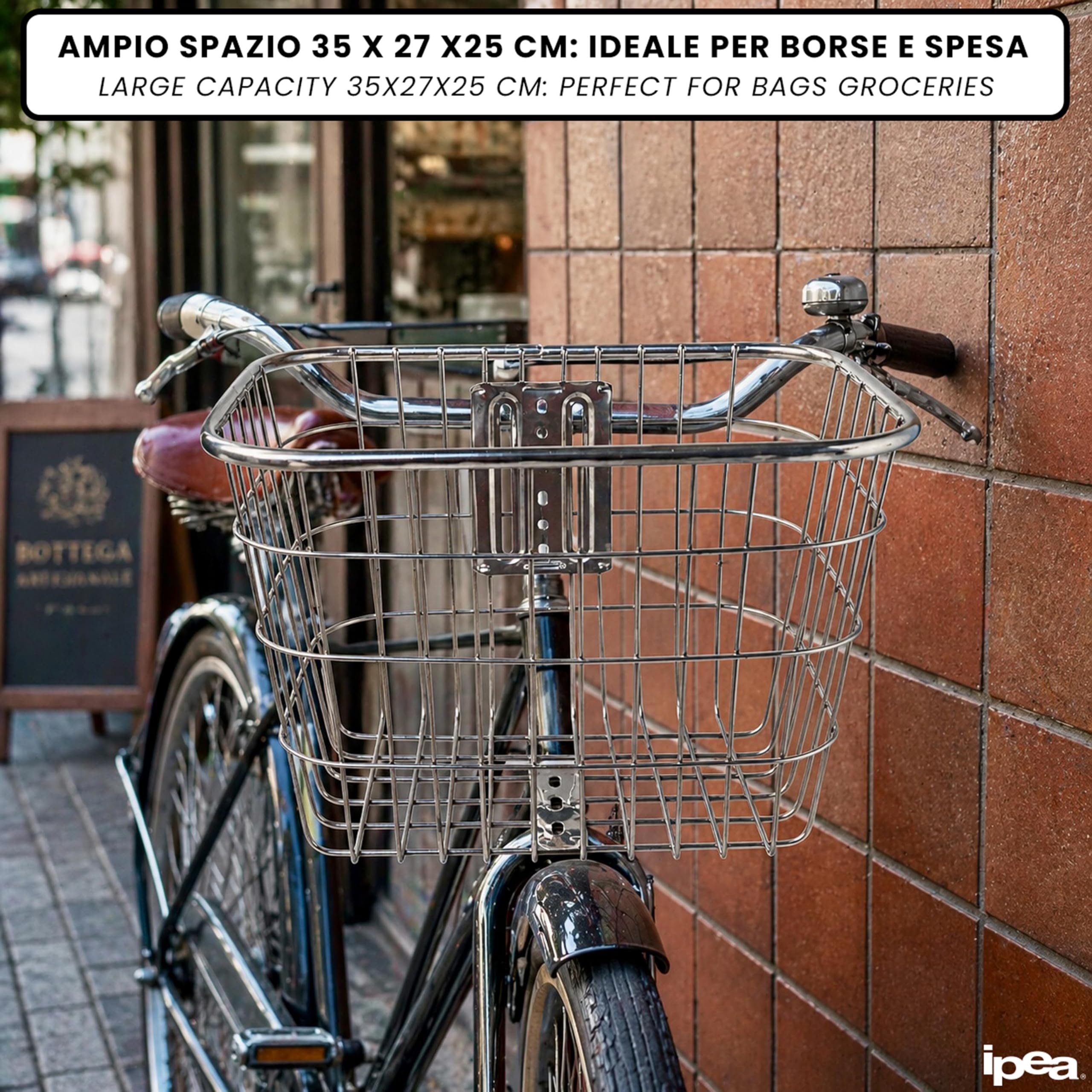 Cestino Bicicletta Anteriore in Metallo 35x27x24 cm Antiruggine IPEA