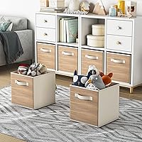 Vista 4 de Wisdom Star Paquete de 8 cubos de almacenamiento de tela con asa, contenedores de almacenamiento plegables de 13 x 13 pulgadas, cestas