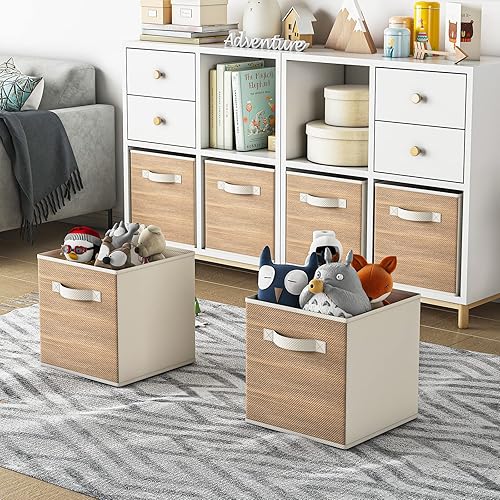 Miniatura 4 de Wisdom Star Paquete de 8 cubos de almacenamiento de tela con asa, contenedores de almacenamiento plegables de 13 x 13 pulgadas, cestas de