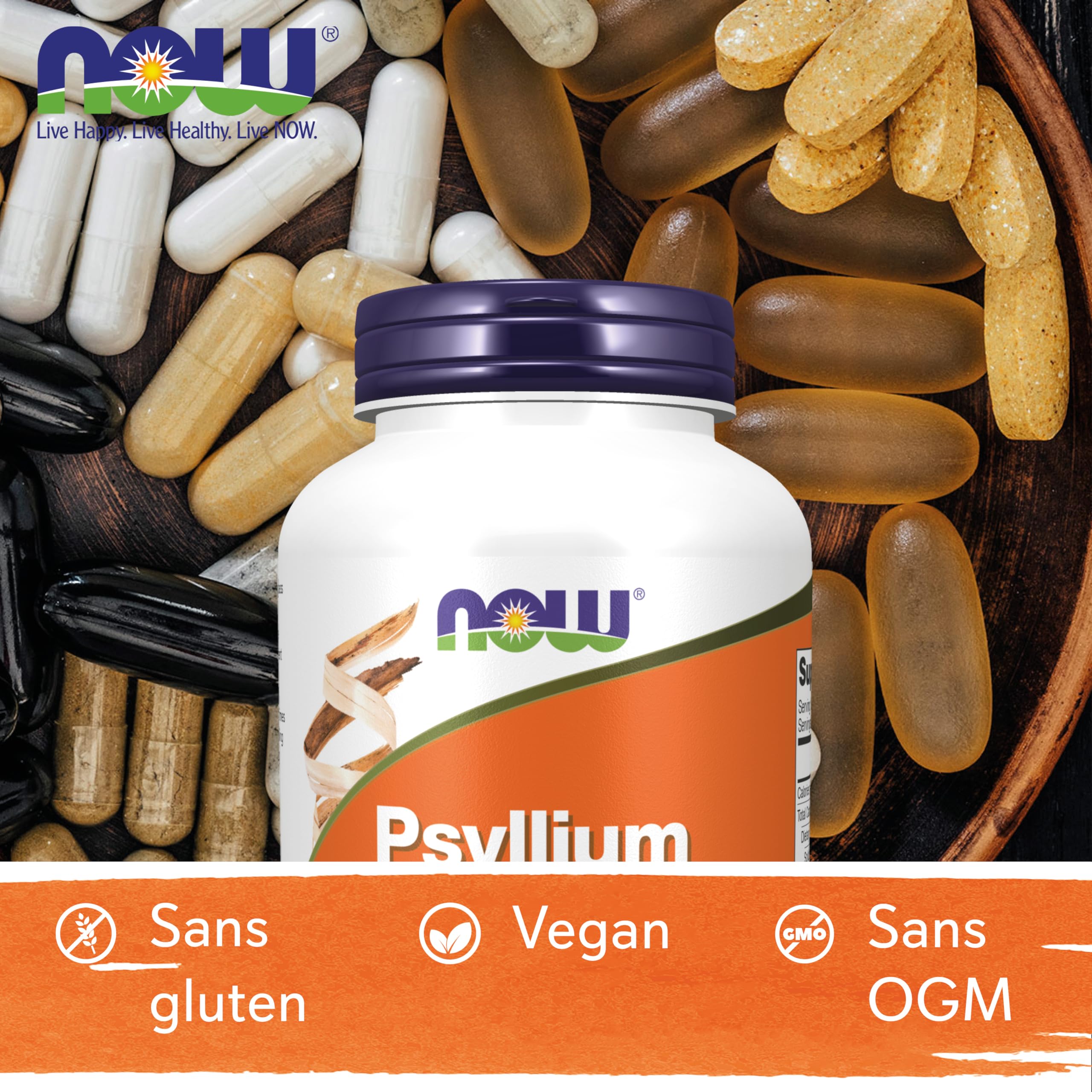 Now Foods, Psyllium Husk Caps (Tégument de Psyllium), 500mg, 500 Capsules végétaliennes, Sans Gluten, Sans Soja, Végétarien