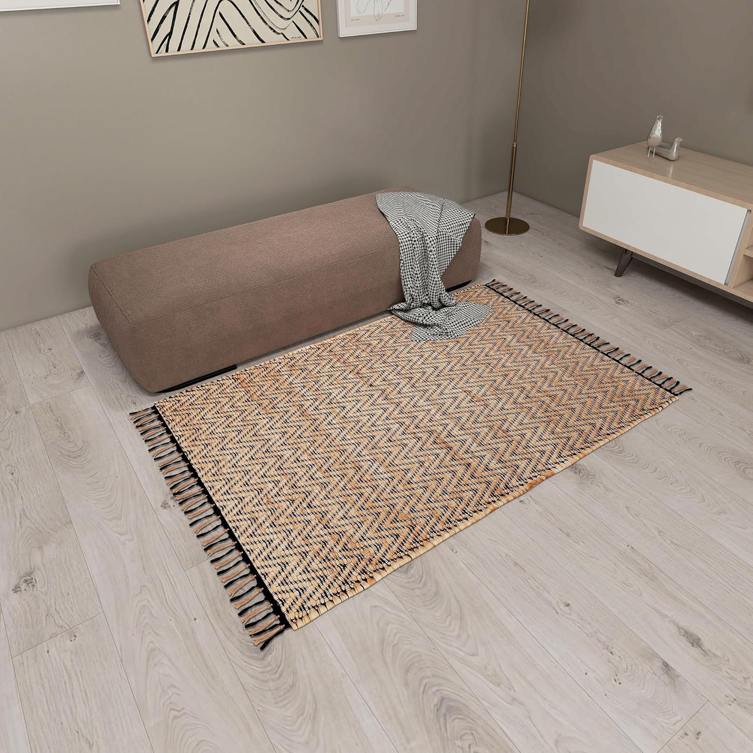 Eco Crave Handmade Jute Area Rug 3x5 ft – Brown & Black Leher Pattern Natural Hand-Woven Low Pile Non-Slip High Traffic Area Floor Rug for Indoor Outdoor, Farmhouse Boho Area Rug, 36x60 Inches