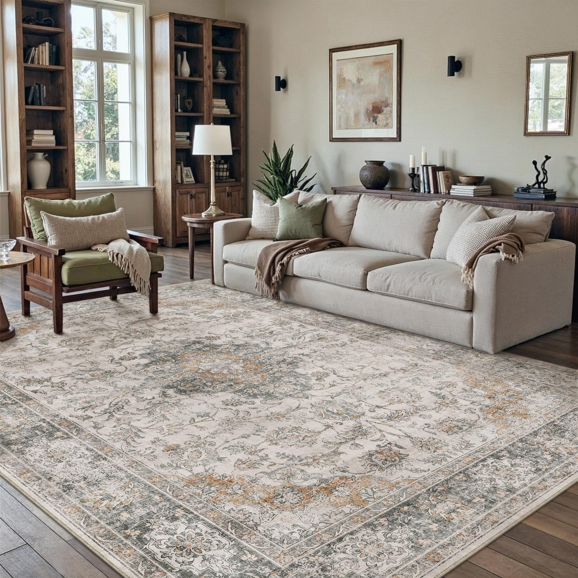 PureCozy Vintage Taupe Rugs Living Room Large 160x230cm Bedroom Washable Non Slip Soft Area Rug Kitchen Bedroom Dining Room Office Indoor Carpet Low Pile Carpets โ image 1